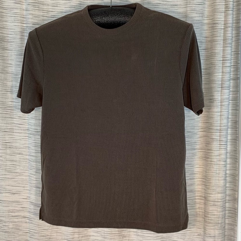 Perry Ellis green with black pin stripe shirt.